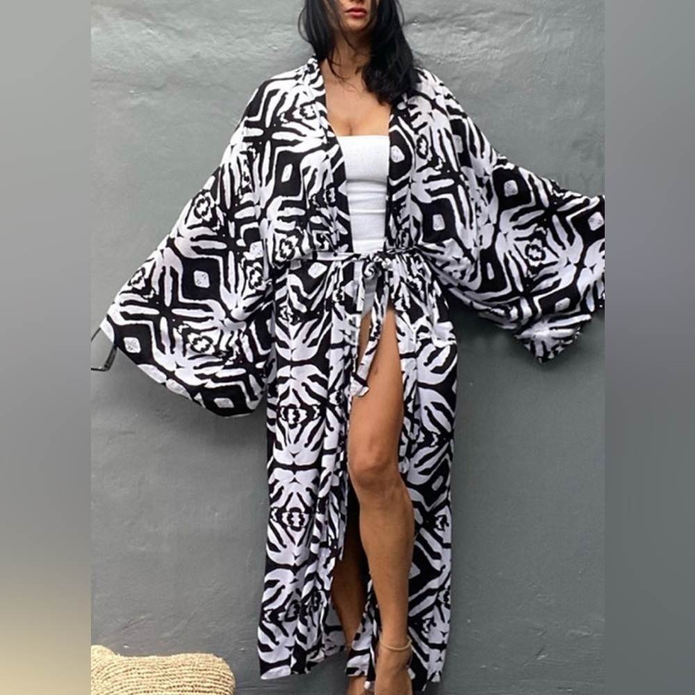 Hamptons Bohemian Kimono Cardigan Casual Swimsuit Coverup Open Front Robe